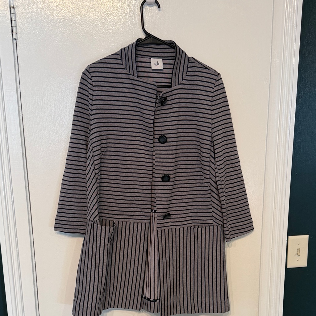 Cabi Black And Gray Striped Cape Jacket Sz S